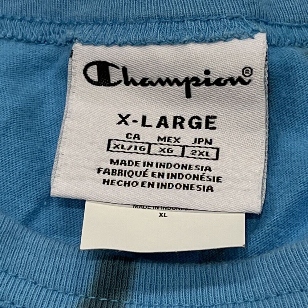 CHAMPION T Shirt Mens XL Blue Tie Dye Short Sleeve‎ Script Spell Out 100% Cotton - Picture 7 of 9